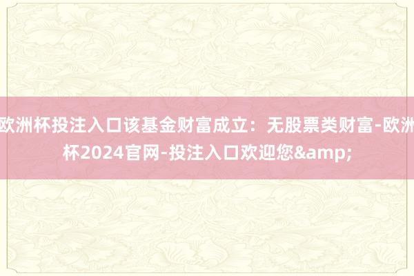 欧洲杯投注入口该基金财富成立：无股票类财富-欧洲杯2024官网-投注入口欢迎您&