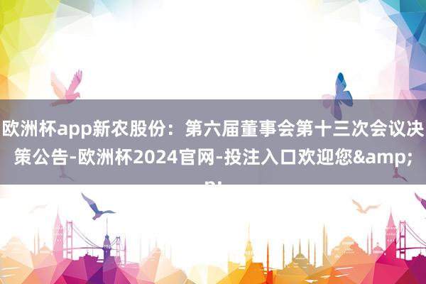 欧洲杯app新农股份:第六届董事会第十三次会议决策公告-欧洲杯2024官网-投注入口欢迎您&