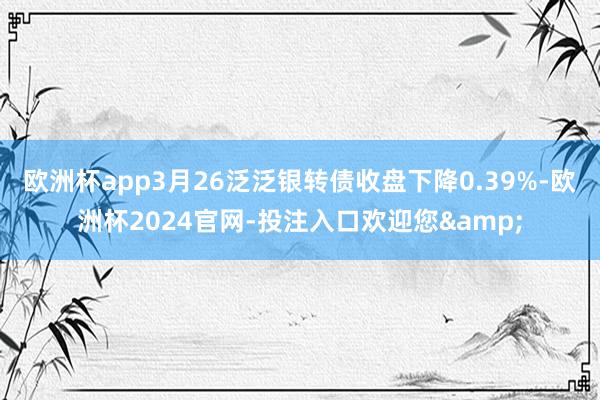 欧洲杯app3月26泛泛银转债收盘下降0.39%-欧洲杯2024官网-投注入口欢迎您&